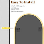 VooBang Arched Wall Mirror, 32 x 48 inch Arch Bathroom Mirror, Wall Mounted Vanity Mirror with Arch Metal Frame, Modern Bathroom Vanity Mirror for Bedroom, Living Room, Hanging or Leaning, Gold