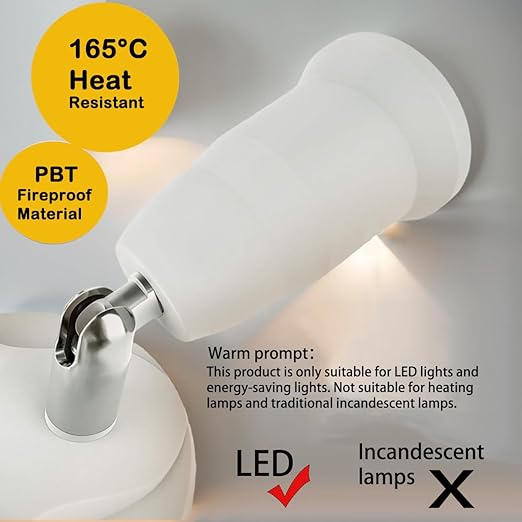 3-in-1 Light Socket Extender, E26/E27 to 3 Bulb Adapter with Adjustable Arms, 360° Rotatable for Ceiling Fan/Lamp Holder, UL Listed, Extension Splitter Without Power Switch(White)