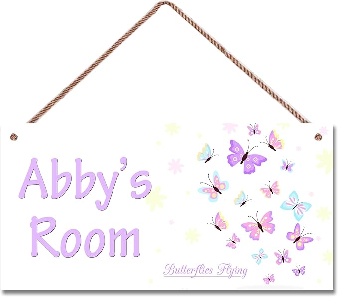 Personalized Colorful Butterfly Sign Plate Custom Name Door Sign For Girls Room Plaque Hanging Sign Flower Floral Background for Business Needs Wedding Gift Home Decor