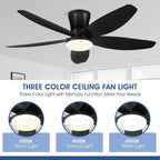 42" Ceiling Fans with Lights-Low Profile Ceiling Fan with Light and Remote/APP Control,Flush Mount,DC Reversible,LED Dimmable Blakc Ceiling Fans for Bedroom,Indoor/Outdoor Patio Use