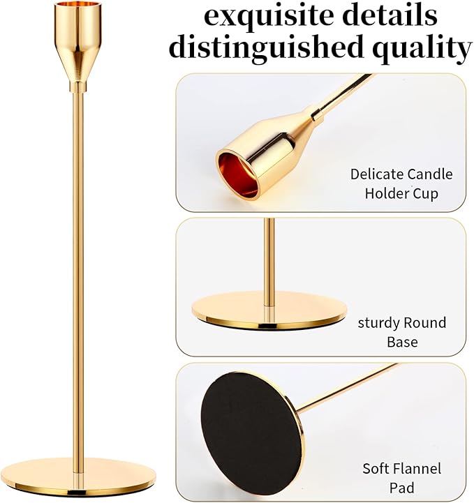 Gold Candle Holders Gold Taper Candle Holder Metal Candle Holder for Wedding, Dinning, Party, Fits 3/4 inch Thick Candle&Led Candles (Set of 3 Pcs)