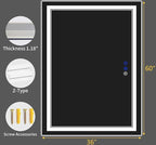 60"x36" LED Bathroom Mirror with Anti-Fog, Stepless Dimmable Lights, 3 Color Modes, Shatter-Proof Tempered Glass, Memory Function & Waterproof Design