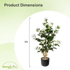36” Artificial Camellia Tree 2 Packs, Faux Camellia Plant in Pebbles Pot with White Flowers, Greenery Camellia Tree for Spring Home Front Door Outdoor Indoor Decoration, White