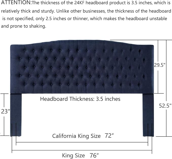 24KF Upholstered Tufted Button Linen Fabric Headboard,Comfortable Fashional Headboard King/CA King Size,Navy Blue