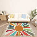 Retro Sun Boho Rug Colorful Cute Rainbow Area Carpet Non-Slip Throw Rugs Mat Pad Washable Floor Mat Minimalist Decor for Living Room Bedroom Kids Room Nursery Playroom Classroom Dorm 4'x6'