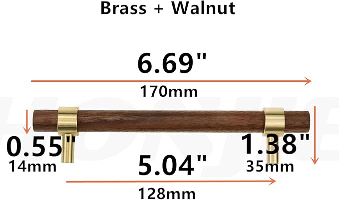 Drawer 6.69"/170mm Pulls Brass Walnut Kitchen Wardrobe Cabinet Hardware Pull Handle with Screw,30Pcs