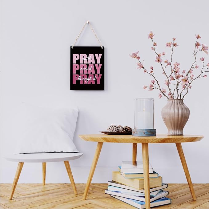 Pink And Black Room Decor Black Bathroom Decor Christian Gifts for Women Pink Desk Gift for Women Home Office Living Room Bedroom Inspirational Pray Over It Wooden Sign Wall Art Decor