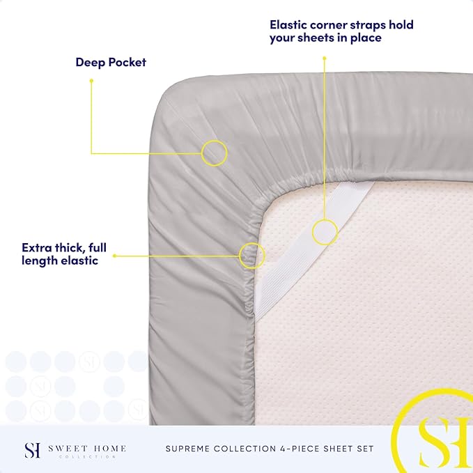 King Size Sheets - Breathable Luxury Bed Sheets with Full Elastic & Secure Corner Straps Built In - 1800 Supreme Collection Extra Soft Deep Pocket Bedding Set, Sheet Set, King, Silver