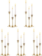 5 Sets(15 Pcs) Brass Gold Metal Taper Candle Holders Candlestick Holders, Vintage Modern Decorative Centerpiece Candlestick Holders for Table Mantel Wedding Housewarming Gift