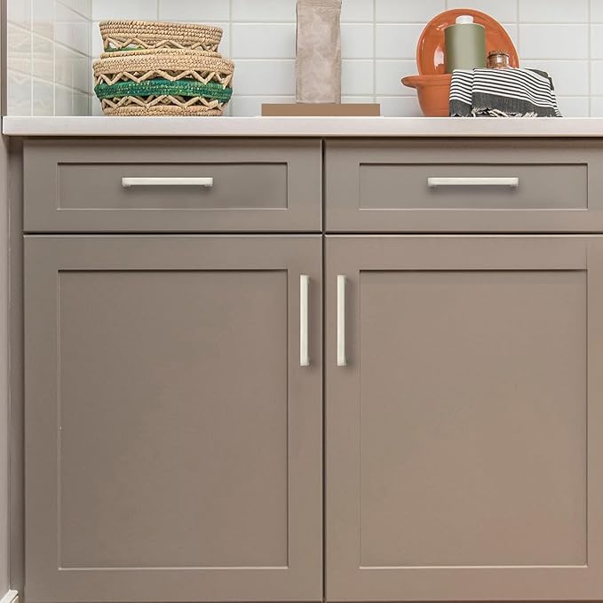Ravinte 10 Pack Solid Kitchen Cabinet Handles Brushed Nickel Slim Cabinet Pulls Drawer Pulls with 4 Inch Hole Center Square Bar Kitchen Cabinet Hardware