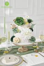 Alecono Artificial Flowers, Silk Fake Green Flowers Combo Box for DIY Cake Wedding Decorations, Faux Flowers for Table Centerpieces Baby Shower Party Home Decor