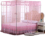 Twin Canopy Bed Curtains - 4 Corner Canopy for Beds, Bed Canopy for Girls Adults, Bedroom Decor (Twin Size, Pink)