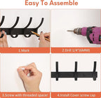 Coat Rack Wall Mount, Coat Hook Wall Mount, Wall Hooks for Hanging, Hat Rack for Walls, Coats Hanger with 10 Hook, Towel Hooks for Bathrooms (1 Pack, Black)