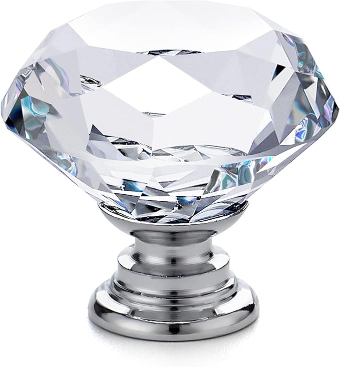 Ravinte 5 Pack Crystal Drawer Knobs - Glass Cabinet Knobs, Diamond Shaped, 30 mm with Silver Base