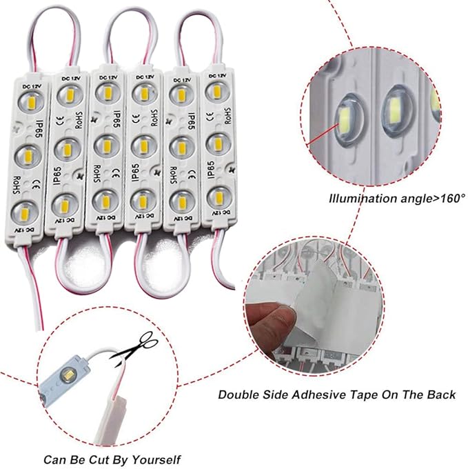 LED Module, 3000K LED Decorative Light 20pcs 9.8Ft 5730SMD 150LM Per LED Module Lights Decorative Light for Letter Sign Advertising Signs with Tape Adhesive Backside (Warm White Light)