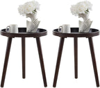 Apicizon Brown Round Side Table Set of 2, Tray Nightstand Sofa Coffee End Table for Living Room, Bedroom, Small Spaces, Easy Assembly Bedside Table, 15 x 18 Inches, Brown