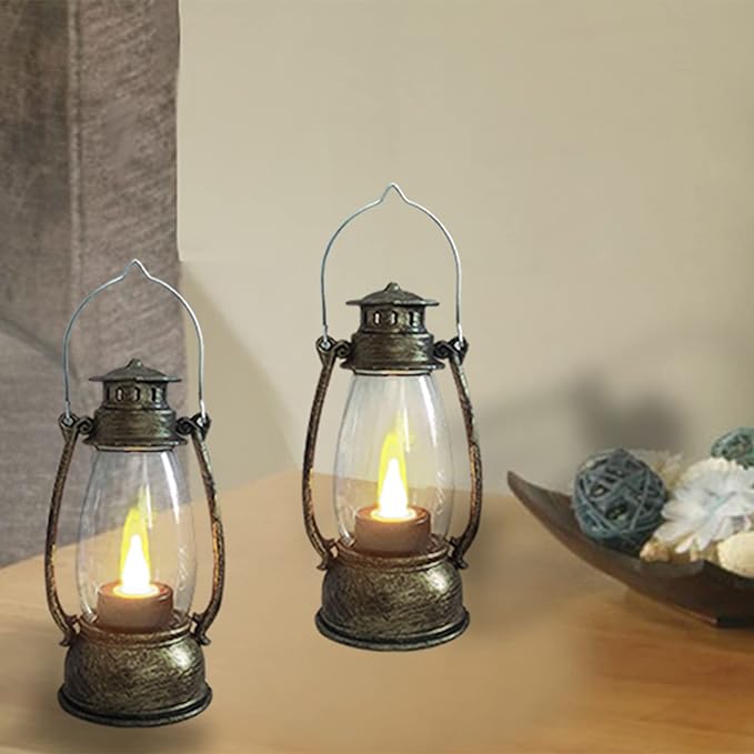 Mini Lanterns (6 Pcs-5.1in) Small Lantern Decorative Indoor Outdoor Hanging Ornaments LED Candle Lights Decorative Home Decor for Weddings Western Camping Party Halloween Christmas Decorations