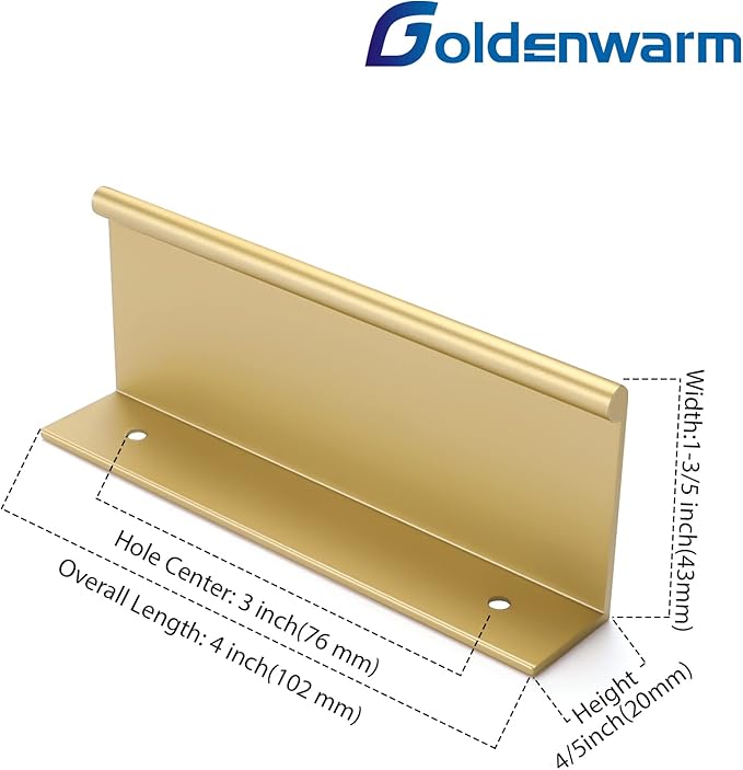 goldenwarm 50 Pack Gold Finger Edge Pulls Drawer Finger Pulls Champagne Gold Kitchen Hardware Handles Bedroom Dresser Drawers,3in Hole Center