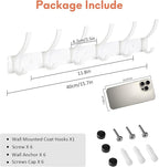 Coat Rack Wall Mount, Coat Hook Wall Mount, Wall Hooks for Hanging, Hat Rack for Walls, Coats Hanger with 12 Hook, Towel Hooks for Bathrooms (2 Pack, White)