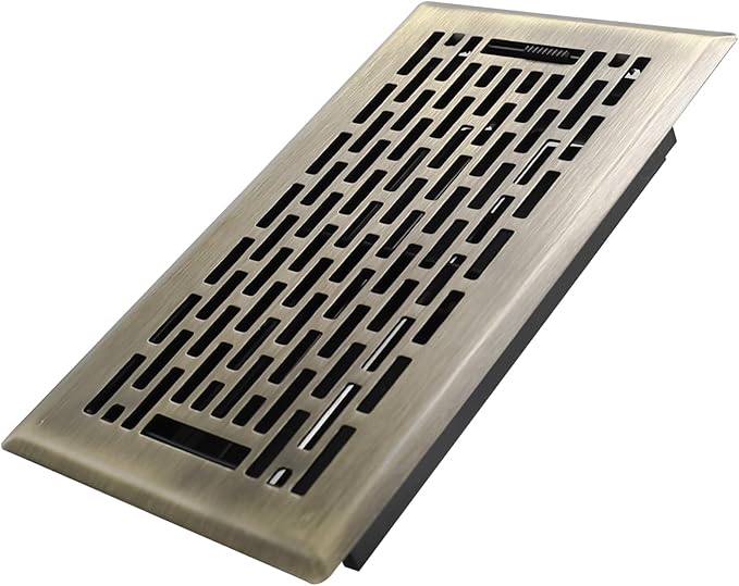 4x8 Inches Heavy Duty Walkable Floor Register - Easy Adjust Air Supply Lever Decorative Floor Vent Covers, Boston Design Vent Covers for Home - Antique Brass