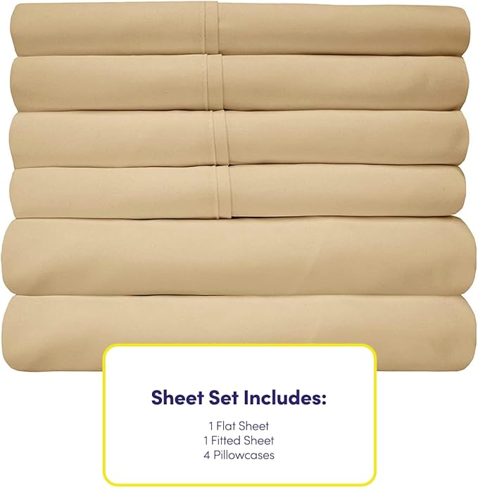 Sweet Home Collection 6 Piece 1500 Supreme Collection Brushed Microfiber Deep Pocket Sheet Set-2 Extra Pillow Cases, Great Value, Rv Short Queen, Camel