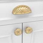 goldenwarm 6 Pack Gold Cabinet Handles Drawer Pulls Finger Edge Pull for Half Moon Cup Luxury Hardware 3" Hole Center Brushed Brass Knobs