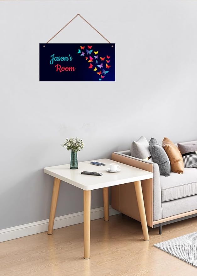 Personalized Sign Butterfly Themed Sign For Kids Room Nursery Door Decor,Custom Name Wall Art Decor Decorative Plate for Boys Bedroom Girls Room Little Man Cave