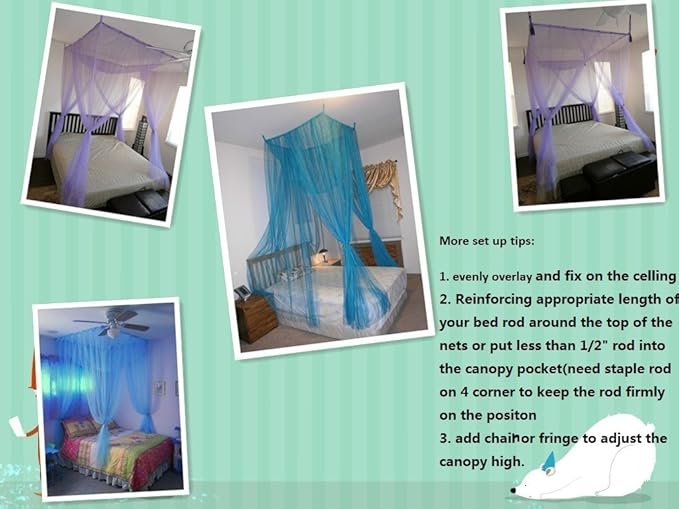 OctoRose Four Post Mosquito Net for Bed Canopy -Fits Queen, King, California King Beds-Indoor & Outdoor Use- Orange