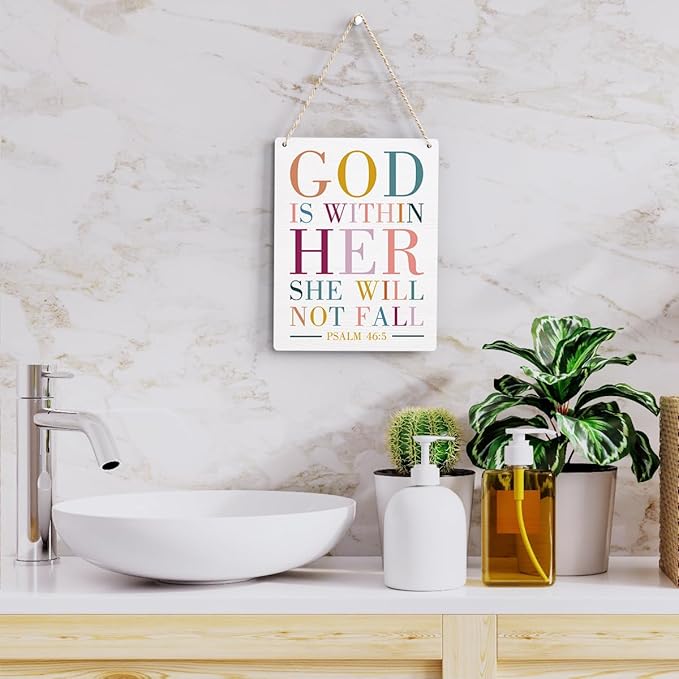 Motivational Scripture Wall Art Bible Verses Psalms 46:5 Wooden Hanging Sign Prayer Room Decor Religious Gift Christian Wall Decor for Home Office Bedroom Living Room Nursery 8x10 Inches