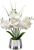 Artificial White Phalaenopsis Orchid Flower Arrangements Faux Orchid Flower in Silver Pot Orchid Centerpiece for Dining Room Table