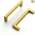 Ravinte 10 Pack Solid Kitchen Cabinet Handles Gold Slim Cabinet Pulls Drawer Pulls with 3-1/2 Inch Hole Center Square Bar Kitchen Cabinet Hardware Brushed Brass Cabinet pulls