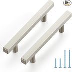 JOY DECOR 30 Pack 3-3/4 Inch Brushed Nickel Square Cabinet Handles Stainless Steel Cabinet Hardware Pulls for Kitchen and Drawers with 6 Inch Overall Length