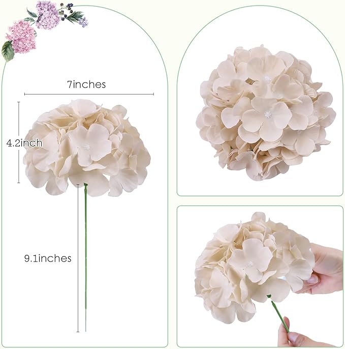 AVIVIHO Beige Hydrangea Artificial Flowers Bulk Pack of 10 Fake Flowers Hydrangea Silk Flowers with Stems for Western Boho Decor,Home,Wedding Party DIY Pampas Grass Florals Arrangement Decoration