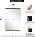 ANDY STAR Brushed Gold Mirror 40''X30'', Gold Bathroom Mirror Rounded Rectangle in SUS304 Anti-Rust Tube Metal Frame, Wall Mounted Horizontal/Vertical 1’’ Deep