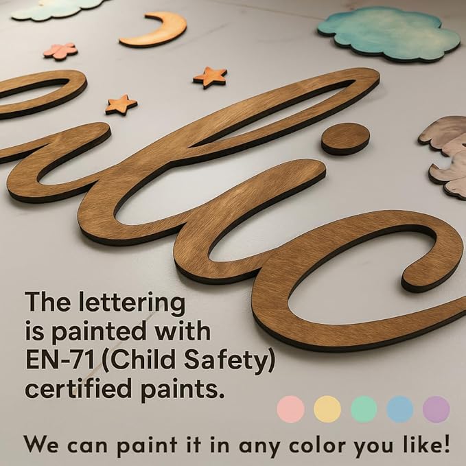 Custom Nursery Name Sign with Themed Decor Kit | Personalized Wooden Wall Art for Baby, Kids Room | Space, Jungle, Circus, Under the Sea, Woodland, Rainbow (10", Rainbow/Nature)