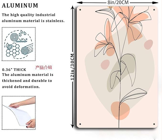 Metal Tin Signs Cute Floral Modern Art Suitable for Home Bar Cafe Farmhouse Decoration8x12inch Tin Sign