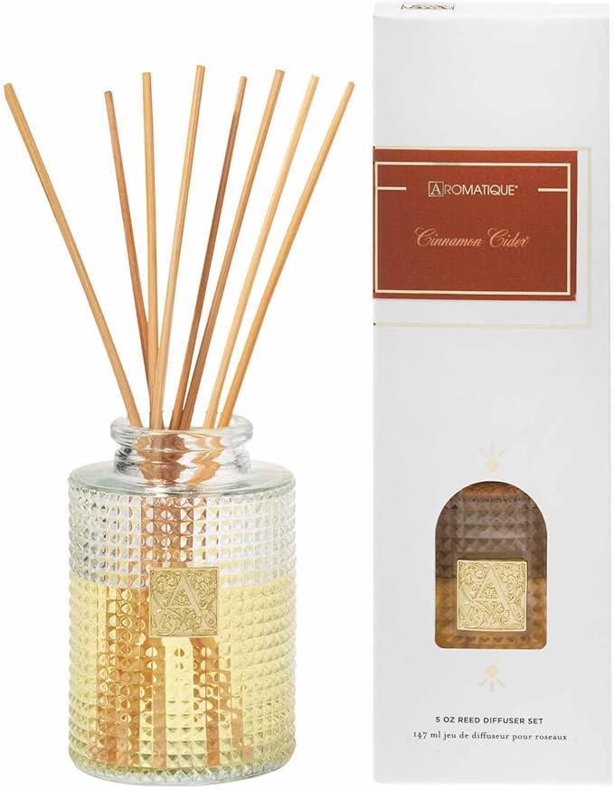 Aromatique CINNAMON CIDER Reed Diffuser Gift Set Square Glass Bottle