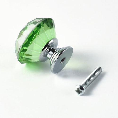12pcs Diamond Shape Crystal Glass 30mm Drawer Knob Pull Handle Usd for Cabinet, Drawer (Green)