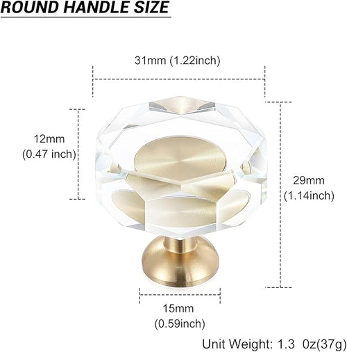 12-Pack 1-1/4-Inch White Cabinet Glass Crystal Patterned knob Brass Drawer Dresser Pulls, Gold Hardware Kitchen Closet knobs for Bifold Doors