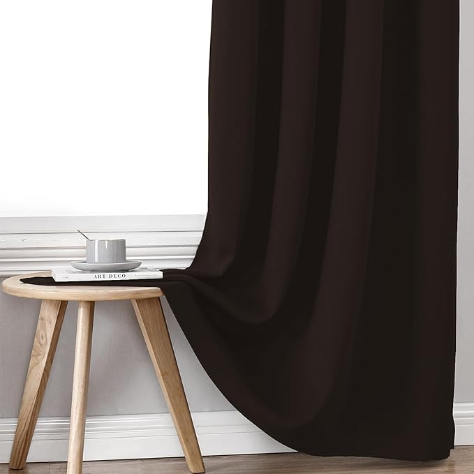 ChrisDowa 100% Blackout Curtains for Bedroom with Black Liner, 2 Thick Layers Total Blackout Thermal Insulated Grommet Long Window Curtains 2 Panels Set (Brown, 52 x 95 Inch)