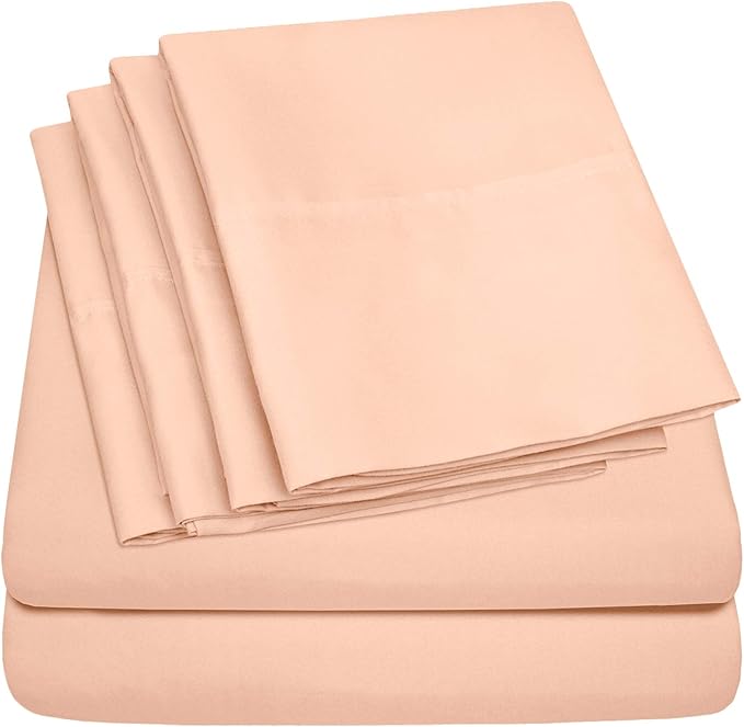 6 Piece Bed Sheet Set, Twin, Peach