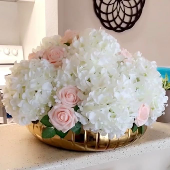 Artificial Flowers Silk Hydrangea Heads with Stems Fake Flowers for Wedding Home Party Shop Baby Shower Decor (White)