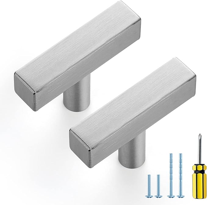 Ravinte Brushed Nickel Cabinet Handles 10 Pack Satin Nickel Square Cabinet Pulls Silver Hardware for Kitchen Cabinets 2 inch Overall Length Stainless Steel Drawer Pulls