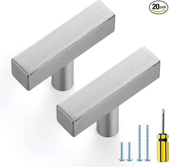 Ravinte Brushed Nickel Cabinet Handles 20 Pack Satin Nickel Square Cabinet Pulls Silver Hardware for Kitchen Cabinets 2 inch Overall Length Stainless Steel Drawer Pulls