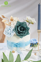 Alecono Artificial Flowers, Silk Flowers with Stems Wedding Flowers Combo Box Set for DIY, Bluish Green Wedding Cake Flowers for St. Patrick's Day Decorations