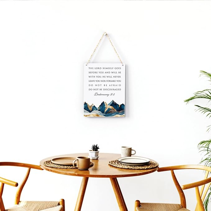 BELLOWDEER Inspirational Decor Deuteronomy 31:8 Christian Gifts Bible Verse Wall Art Scripture Wooden Hanging Sign for Modern Home Office Bathroom Bedroom Wall Art Decoration 8 x 10 Inches