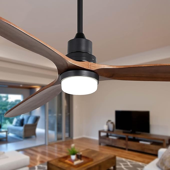 Sofucor Ceiling Fan with Lights, 60 Inch Low Profile Flush Mount Mordern Wood Ceiling Fan with Remote for Indoor Farmhouse Bedroom Living Room Outdoor Patio Porch, Reversible DC Motor, Noiseless