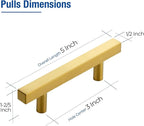 JOY DECOR 10 Pack 3 Inch Brushed Brass Square Cabinet Handles Stainless Steel Cabinet Hardware Pulls for Kitchen and Drawers with 5 Inch Overall Length