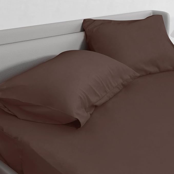 Deep Pocket Twin Sheets Set for Kids Air Mattress - Extra Deep Pocket Twin Sheet Sets - 3Pcs Side Storage Pocket Fitted Sheet & Pillowcases Easily Fits 16in to 24in Pillow Top Bed Mattress - Brown