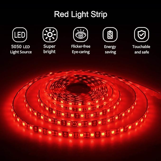 ALITOVE 16.4ft 5050 SMD Red LED Flexible Strip Ribbon Light 5M 300 LEDs Waterproof IP65 DC 12V for Home Garden Commercial Area Lighting, Without Power Supply